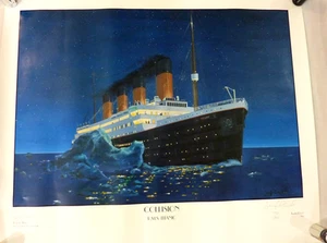 Rare TITANIC Art Poster Print 94' "COLLISION " Art by Jennifer Edward 2 SIGNED - Picture 1 of 10