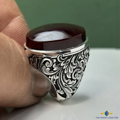 Raro Anillo Rojo Yemení Ágata Aqeeq Hecho a Mano Grabado Artesanal Plata 925 Anillo para Hombres” Foto 1 de 4