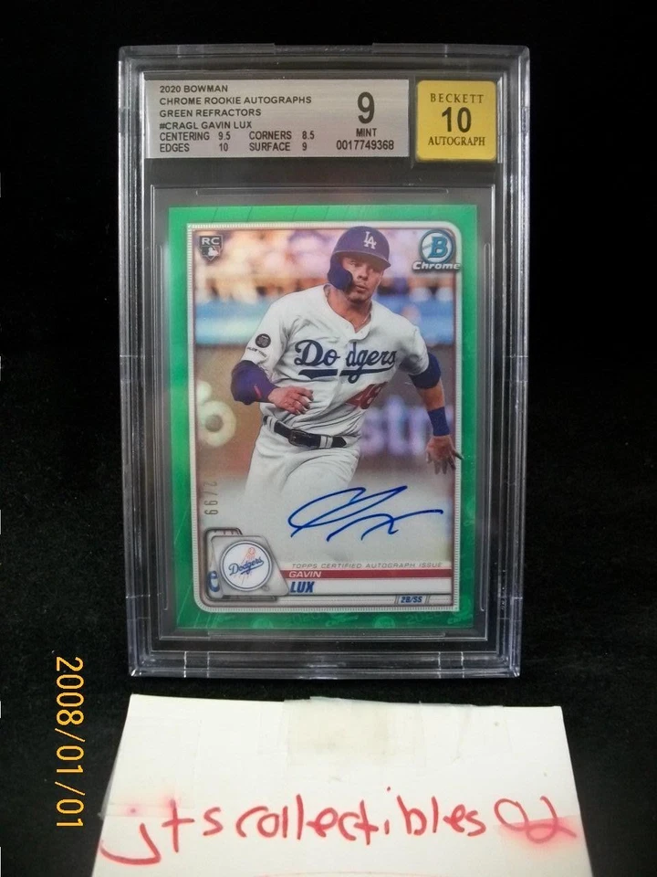 2020 Bowman Chrome Gavin LUX Green #99 Refractor RC Autograph Auto BGS 9 10 - Image 1 of 1