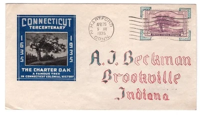 #772 Connecticut Tercentenary 1935 FDC - #2 Ioor w/ Hand-drawn Elements - Image 1 of 2