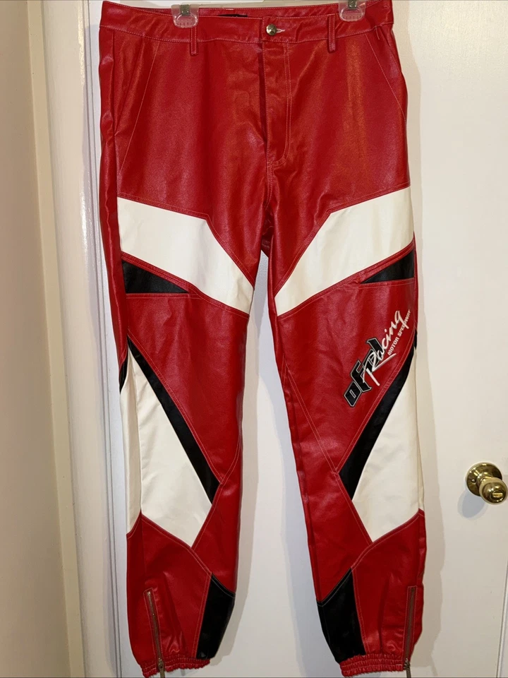 boohooMAN Hombre Rojo Imitación Cuero Moto Racing - 36 Cintura / 32 Longitud Foto 1 de 4