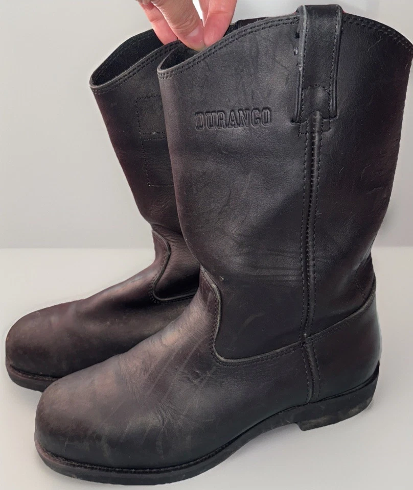 Botas de motociclista negras de cuero con puntera de acero para hombre DURANGO Westernwear talla 9,5 Foto 1 de 4