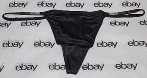 NEW Victoria's Secret Very Sexy Satin V-String Panty Thong Black Crystals Large - Picture 1 of 2