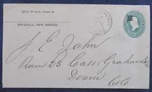 1886 Antonito & Santa Fe RPO Cancel on Espanola New Mexico Corner Cover - Picture 1 of 2