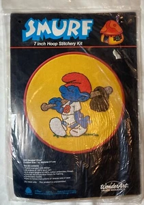 Vintage New Wonder Art #5051 Baseball Smurf 7" Hoop Stitchery Kit Crewel Smurfs - Picture 1 of 3