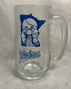 Vintage Minnesota Twins Glass Mug Minnie & Paul Logo w/ TC Light Blue & White - Picture 1 of 6