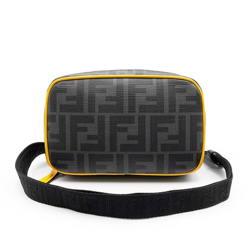 FENDI Zucca Mini Borsa a Tracolla in Tela Rivestita in PVC Grigio e Giallo 7AS122