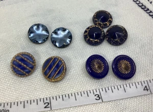 Vintage Blue Moonglow & Gold Luster Glass Buttons 1/2”  Charm String Buttons - Picture 1 of 7