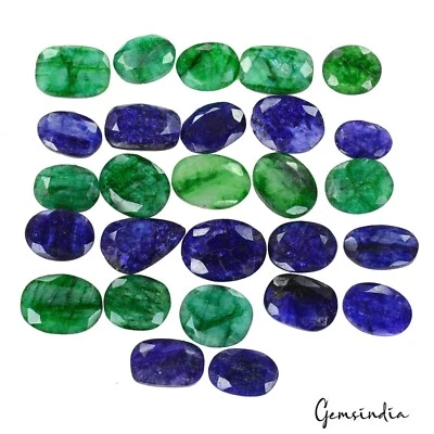 280 Cts/27 Pcs Natural Blue Beryl Green Emerald Oval Cut Gems Lot For Jewelry - Image 1 of 4