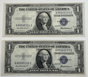 Two Consecutive 1935 F $1 Silver Certificates Blue Seal - Picture 1 of 2