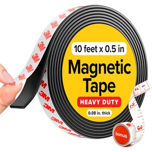 Super Sticky Magnetic Tape (10 Feet X 1/2 Inch) - Stong Magnet Strip with Adhesi - Picture 1 of 12