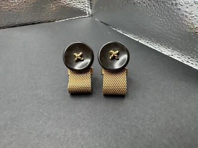 Gemelos envolventes de malla con botones marrón Dante tono dorado vintage Foto 1 de 2