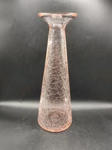 Vtg Pink Crackle Glass Hand Blown Vase - Picture 1 of 4