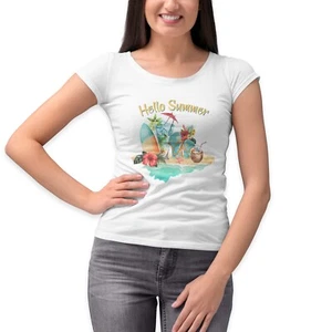 Hello Summer Womens T-Shirt Beach Holiday T Shirt Sun Sand Funny Tee Top Gift - Picture 1 of 2