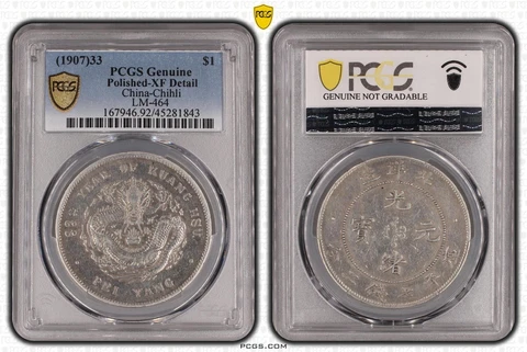 China Chihli Dollar 1907 in Holder PCGS XF Details Rare Year nswleipzig Cover