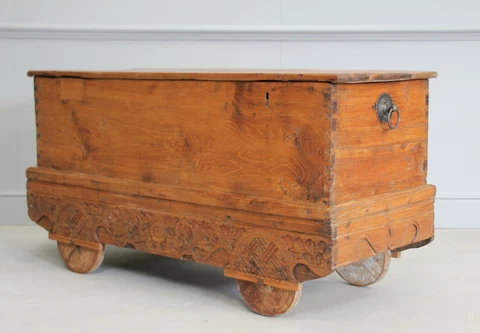 Antique Indian Teak Dowry chest Cover