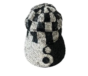 Vintage JC 001 USA Sequin Yin Yang Black With Silver Cotton Hat Cap One Size - Picture 1 of 5