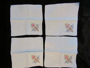 Cross Stitch Napkins Set 4 Vintage Retro - Picture 1 of 13