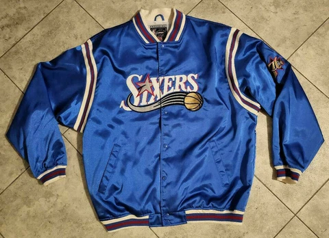 Philadelphia 76ers NBA Satin Button Up Jacket Coat UNK Mens Size XL Extra Large Cover