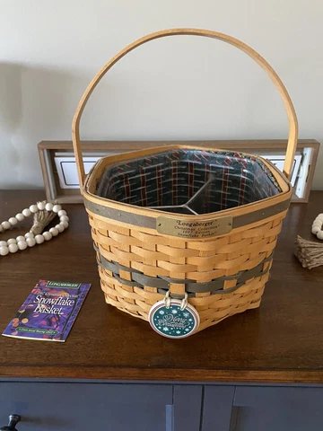 1997  Longaberger Snowflake Basket Combo W/ Divided Protector, Liner  & Tie-on Cover