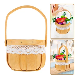 Wood Chip Woven Storage Basket Candy Gift Basket Petal Basket With Handle - Picture 1 of 12