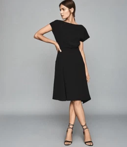 Vestido clásico negro manga gorra asimétrico Reiss Victoria talla 8 nuevo con etiquetas - Imagen 1 de 8