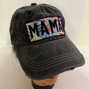 MAMA Baseball Cap Hat Women Black Denim Stonewashed Tie dye One Size *E* - Picture 1 of 4