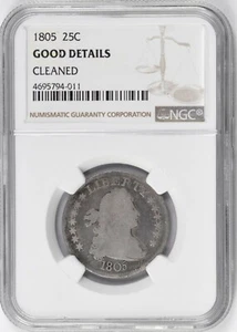 1805 Draped Bust Type Quarter -- NGC Good Details -- Rare 121,395 Minted - Picture 1 of 4