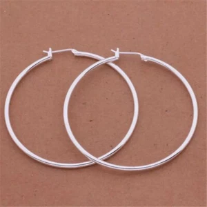 Womens 925 Sterling Silver 50mm 2” Big Round Large Thin Hoop Earrings E39 - Picture 1 of 5