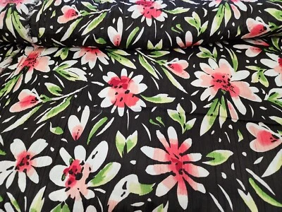 Pop Floral Crinkle Crepe Fabric Floral Design Japanese 40 Wide By the Yard  - Image 1 of 4