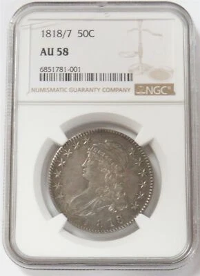 1818/7 OVERDATE SILVER CAPPED BUST SMALL 8 HALF DOLLAR NGC AU 58 - Image 1 of 4