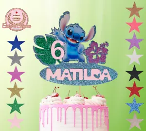 Stitch Cake Topper Personalizado Cualquier Nombre Cualquier Edad, Tarjeta Glitter - Imagen 1 de 5