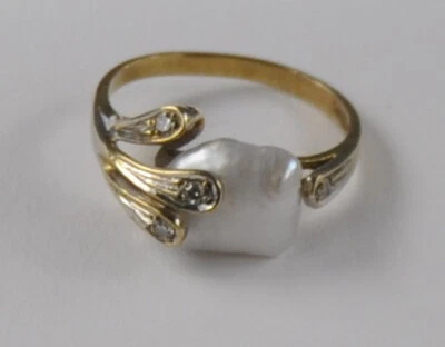 Barock Perle Ring 5 x Diamant  585 gold Antik - Bild 1 von 4