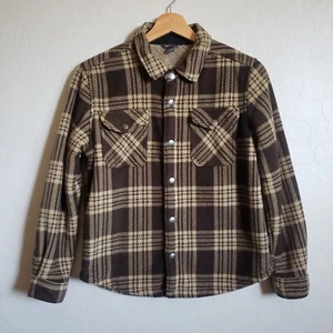 Eddie Bauer Kid's Soft Faux Shearling Plaid Shacket Dark Oak Brown Size 10/12 - Picture 1 of 11