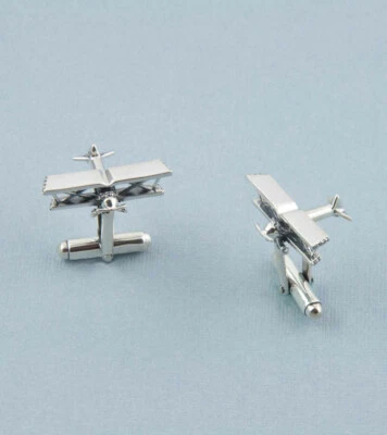 Flying high biplane Cufflinks Men's 925 Italian sterling silver gift highend - Image 1 of 2