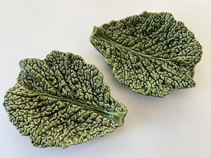 SARREGUEMINES France Pair (2) vintage Majolica Lettuce or Cabbage Plates xlnt - Picture 1 of 8