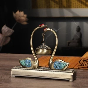 Dayslasody Dual-Use Metal 1pc Swan Lake Incense Burner Unscented Home Decor - Picture 1 of 5