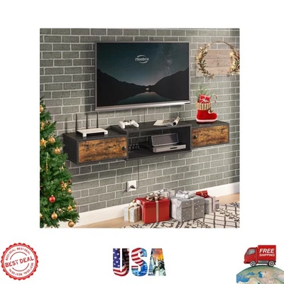 Soporte de TV flotante montado en la pared de 55" con toma de corriente - marrón rústico y negro Foto 1 de 4