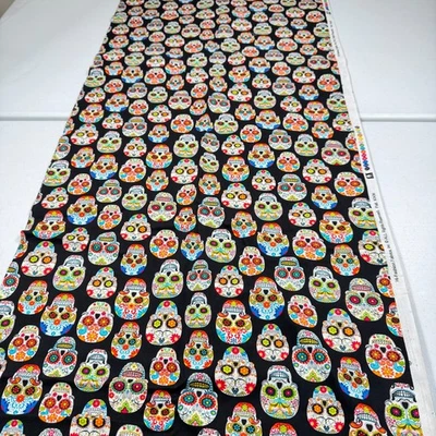 Tela alta moda calaveras negras día de muertos acolchado algodón 44x148 2436 Foto 1 de 4