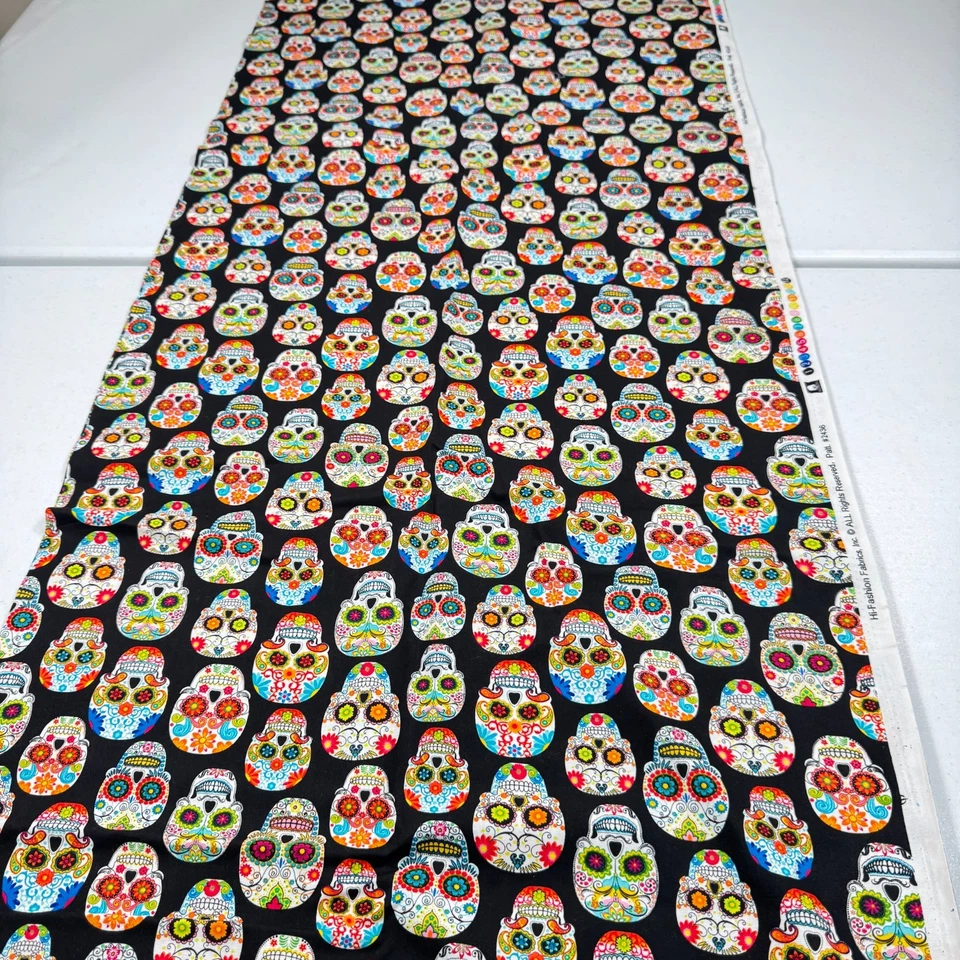 Tela alta moda calaveras negras día de muertos acolchado algodón 44x148 2436 Foto 1 de 4