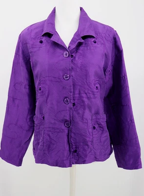 Jaqueta de lavanderia francesa feminina XL roxa 100% seda forrada bordada blazer com botão - Imagem 1 de 4