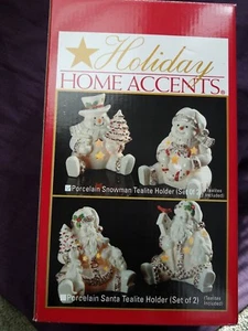 HOLIDAY HOME ACCENTS PORCELAIN SET OF 2 SNOWMAN TEALITE CANDLE HOLDERS - Picture 1 of 6