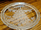 Vtg CHRISTMAS Platter 9&quot; Round Etched Glass Decorated Tree~Plate~Scallop Rim V18