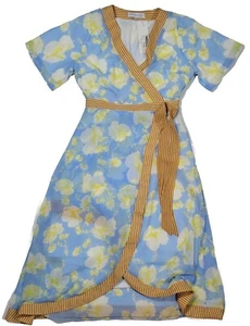 Piper & Scoot Jill Floral Small Contrast Wrap Dress Blue Long   - Picture 1 of 7