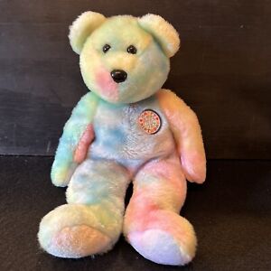 Ty Beanie Buddy Happy Birthday Ty-Dyed Bear 11" Plush Stuffed Animal Toy 1999