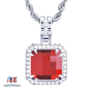 Men's Iced Silver Toned Red / Clear Pendant 20" Chain Necklace Set KC 7956 - Picture 1 of 6