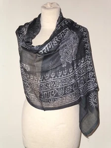 Small Ethnic Hindu/Buddhist Scarf Black Om Ganesh Buddha Natraj Shiva Krishna - Picture 1 of 3