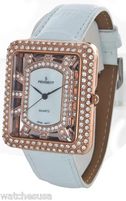 Reloj Peugeot Mujer Tono Oro Rosa Cristal Correa Cuero Blanco J6085RG Foto 1 de 3