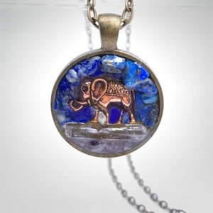 Elephant Crystal Copper Resin Pendant, Quartz, Lapis Lazuli, Amethyst, Stones - Picture 1 of 5
