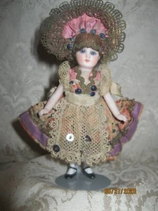 ANTIQUE ALL BISQUE MIGNONETTE DOLL IN ALL ORIGINAL REGIONAL OUTFIT - 5" - Picture 1 of 5
